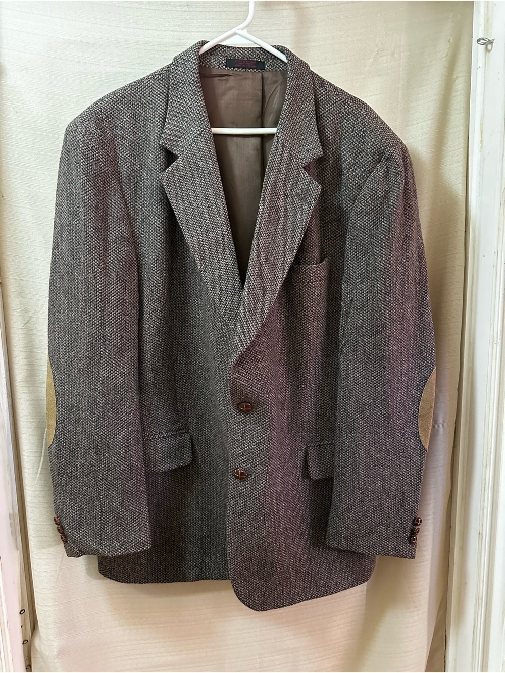 Vintage Boston Traders 100% Wool Tweed Blazer Suede Elbow Patch Mens Jacket Coat
